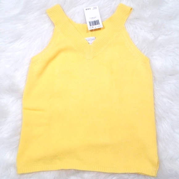 Jeanne Pierre knitted yellow V neck Vest.  Size S - Picture 2 of 9